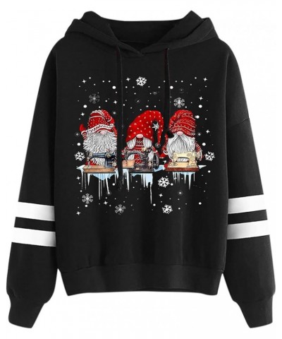 Womens Pullover Rolling with My Gnomies Christmas Striped Hoodie Funny Trendy Deer Hoodies Drawstring 2023 Autum Xmas Black-e...