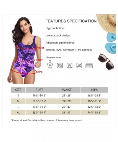 Purple Weed Marijuana Leaf Women's One Piece Swimsuits Low Back Bathing Suit Bikini Swimwear White $7.30 Swimsuits