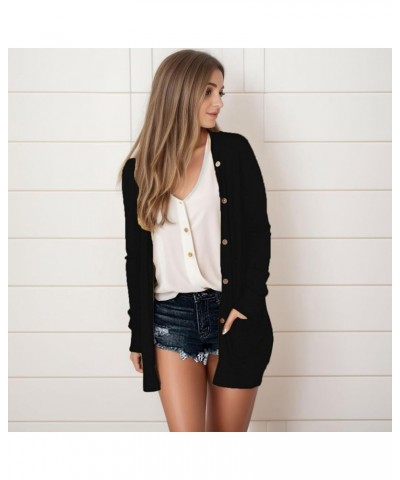 Lightweight Cardigans for Women Trendy Summer Long Sleeve Open Front Cardigan with Pockets Thin Sweaters Knit Tops Black $7.7...