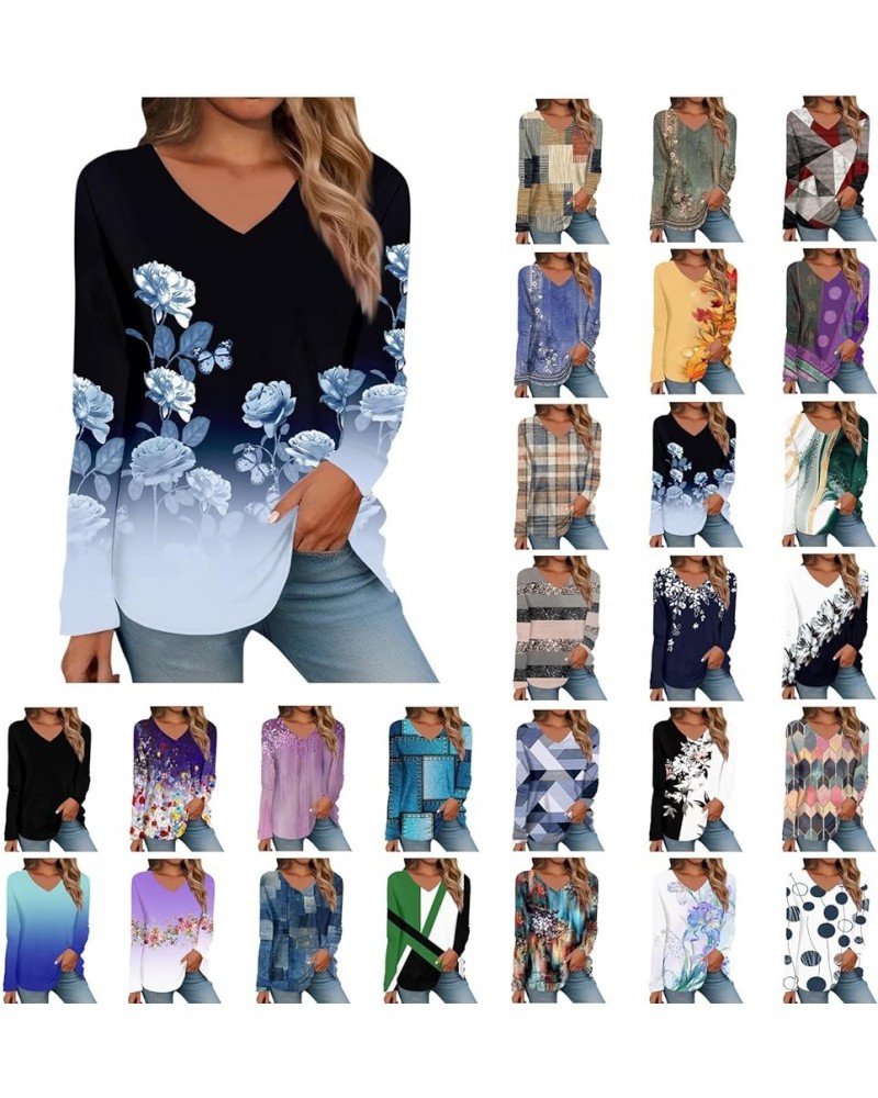 Womens Long Sleeve Tops Dressy Casual Blouses Fashion Print V Neck Shirts Fall Winter Lightweight Sweatshirts Holiday T Shirt...