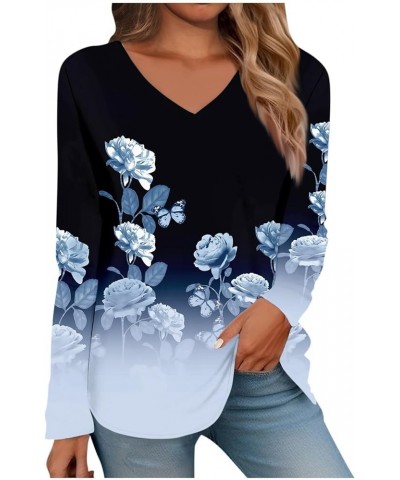 Womens Long Sleeve Tops Dressy Casual Blouses Fashion Print V Neck Shirts Fall Winter Lightweight Sweatshirts Holiday T Shirt...