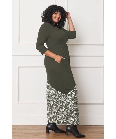 Eloges Women's ¾ Sleeve Contrast Floral | Stripe Maxi Dress Olive Asymmetrical Floral $10.72 Dresses