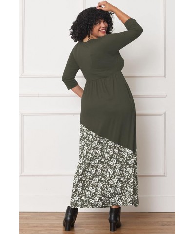 Eloges Women's ¾ Sleeve Contrast Floral | Stripe Maxi Dress Olive Asymmetrical Floral $10.72 Dresses