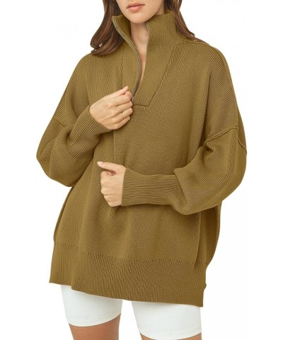 Women's 1/4 Zipper Sweatshirt Long Sleeve Oversized Slit Side Knit Pullover Sweaters Brown01 $17.43 Hoodies & Sweatshirts