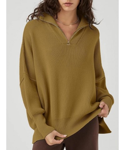 Women's 1/4 Zipper Sweatshirt Long Sleeve Oversized Slit Side Knit Pullover Sweaters Brown01 $17.43 Hoodies & Sweatshirts