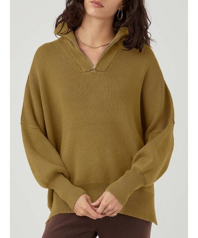 Women's 1/4 Zipper Sweatshirt Long Sleeve Oversized Slit Side Knit Pullover Sweaters Brown01 $17.43 Hoodies & Sweatshirts