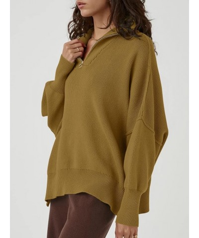 Women's 1/4 Zipper Sweatshirt Long Sleeve Oversized Slit Side Knit Pullover Sweaters Brown01 $17.43 Hoodies & Sweatshirts