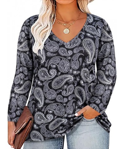 Womens Plus Size Tops Long Sleeve Shirts V Neck Tunic Floral Blouses XL-5X 1-floral 2 $11.25 Tops