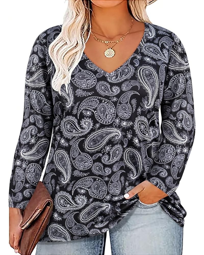 Womens Plus Size Tops Long Sleeve Shirts V Neck Tunic Floral Blouses XL-5X 1-floral 2 $11.25 Tops