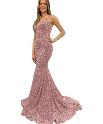 Prom Dresses for Women 2024 Sparkly Long Mermaid Velvet Sequin Formal Evening Gowns Rose Gold $29.67 Dresses