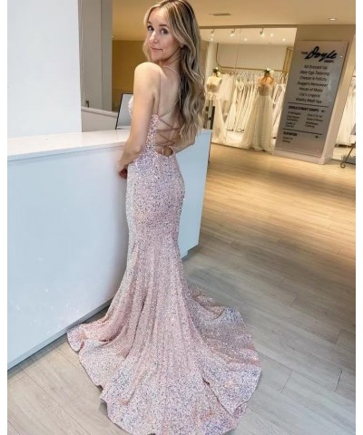 Prom Dresses for Women 2024 Sparkly Long Mermaid Velvet Sequin Formal Evening Gowns Rose Gold $29.67 Dresses