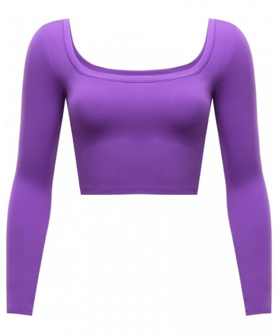 Women's Natrelax Square Neck Long Sleeve Crop Top Sexy Slim Fitted Basic Stretchy T Shirts Tops Royal Lilac $19.60 T-Shirts