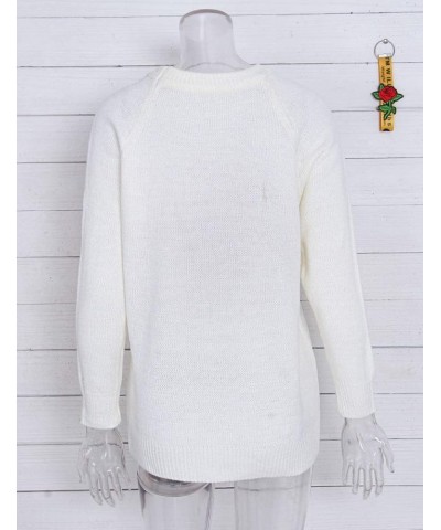 Women's Pullover Sweaters Long Sleeve Crewneck Cute Heart Knitted Casual Sweater White $18.06 Sweaters