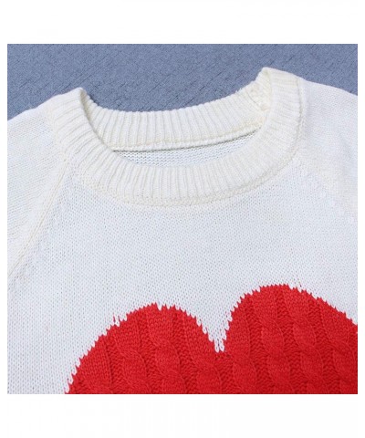 Women's Pullover Sweaters Long Sleeve Crewneck Cute Heart Knitted Casual Sweater White $18.06 Sweaters