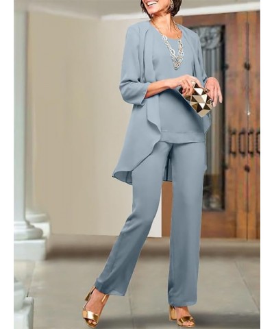 3Pcs Mother of The Bride Pants Suits for Wedding Long Chiffon Evening Gown with Jacket Formal Party Outfit Pants Suit Teal Bl...