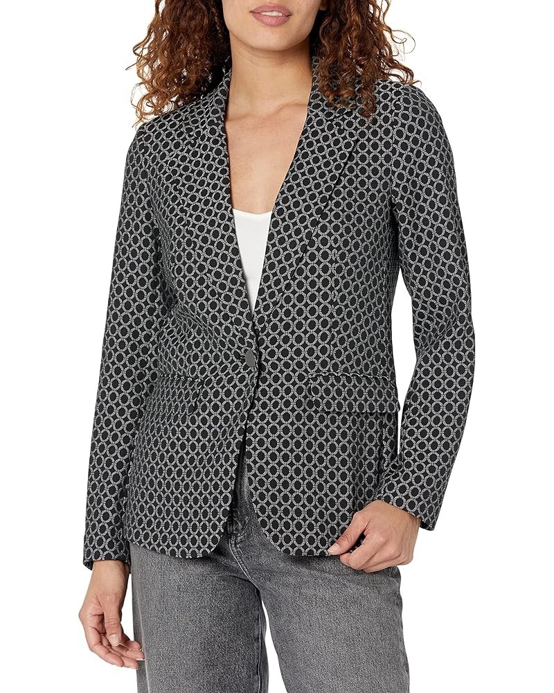 Women's One Bttn Notch Collar Jacket Black Multi $31.75 Blazers