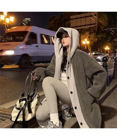 2-Layered Faux Lambswool Hooded Coat Jacket, Double Layer Cashmere Hoodie, Long Hooded Fleece Button Outwear Gray $18.19 Coats