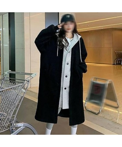 2-Layered Faux Lambswool Hooded Coat Jacket, Double Layer Cashmere Hoodie, Long Hooded Fleece Button Outwear Gray $18.19 Coats