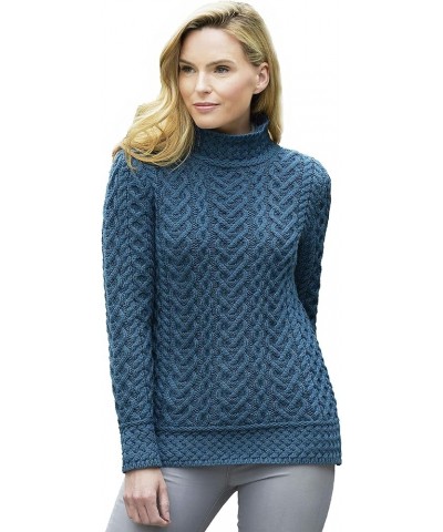 Women's Cable Knit High Neck Sweater (100% Super Soft Merino Wool) Teal $46.20 Sweaters