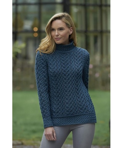 Women's Cable Knit High Neck Sweater (100% Super Soft Merino Wool) Teal $46.20 Sweaters