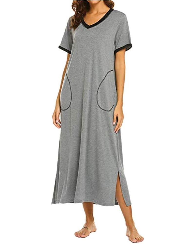 Womens Long Nightgown Super Comfy Nightshirt Short Sleeve Solid Loungewear Casual Sleep Dress Plus Size Sleepwear with Pocket...