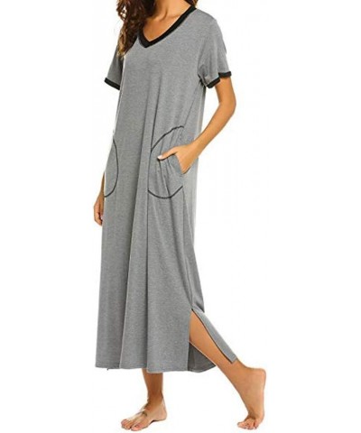 Womens Long Nightgown Super Comfy Nightshirt Short Sleeve Solid Loungewear Casual Sleep Dress Plus Size Sleepwear with Pocket...