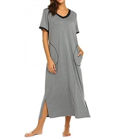 Womens Long Nightgown Super Comfy Nightshirt Short Sleeve Solid Loungewear Casual Sleep Dress Plus Size Sleepwear with Pocket...