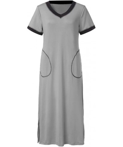 Womens Long Nightgown Super Comfy Nightshirt Short Sleeve Solid Loungewear Casual Sleep Dress Plus Size Sleepwear with Pocket...