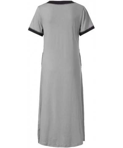 Womens Long Nightgown Super Comfy Nightshirt Short Sleeve Solid Loungewear Casual Sleep Dress Plus Size Sleepwear with Pocket...