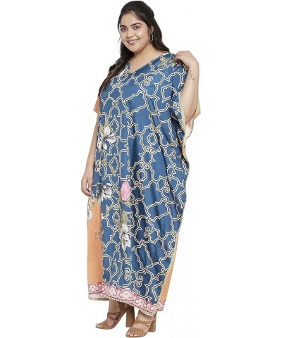 Gypsie Blu Women Floral Kaftan Plus Size Caftan Dress Long Tunic Maxi Casual Beach Dress Floral Blue & Peach $13.67 Dresses