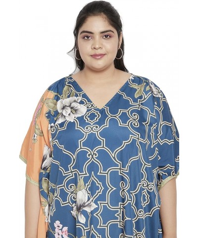 Gypsie Blu Women Floral Kaftan Plus Size Caftan Dress Long Tunic Maxi Casual Beach Dress Floral Blue & Peach $13.67 Dresses