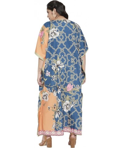 Gypsie Blu Women Floral Kaftan Plus Size Caftan Dress Long Tunic Maxi Casual Beach Dress Floral Blue & Peach $13.67 Dresses