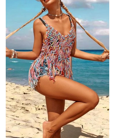 Beach Swimsuit Cover Up Women Crochet Bikini Coverups Summer Pool Swimwear Tassel Dress Multicolor $12.45 Swimsuits