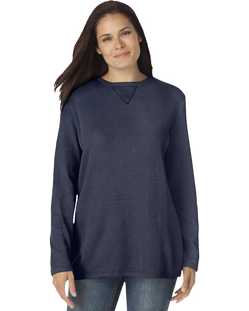 Women's Plus Size Thermal Waffle Sweatshirt Navy $17.54 Hoodies & Sweatshirts