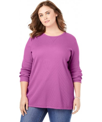 Women's Plus Size Thermal Waffle Sweatshirt Navy $17.54 Hoodies & Sweatshirts