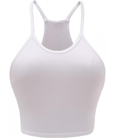 Ribbed Crop Tank Top Pack for Women Seamless Racerback Spaghetti Strap Cami Workout Sports Cropped Tops Sets White $14.40 Tanks