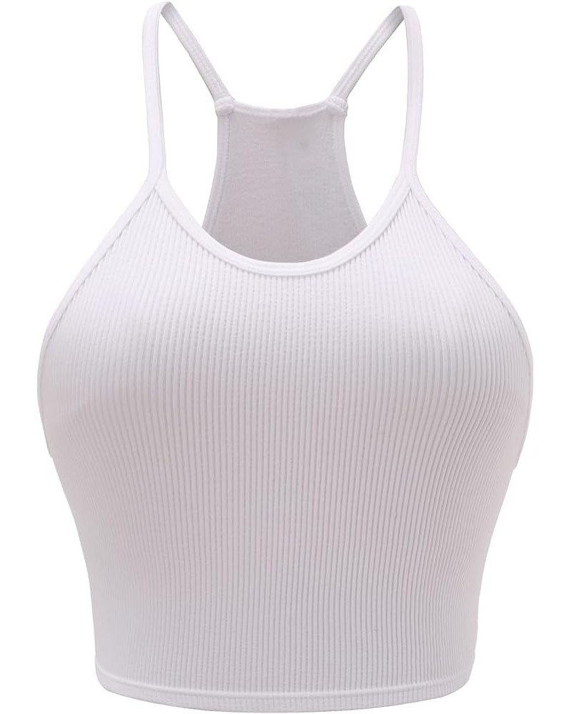 Ribbed Crop Tank Top Pack for Women Seamless Racerback Spaghetti Strap Cami Workout Sports Cropped Tops Sets White $14.40 Tanks