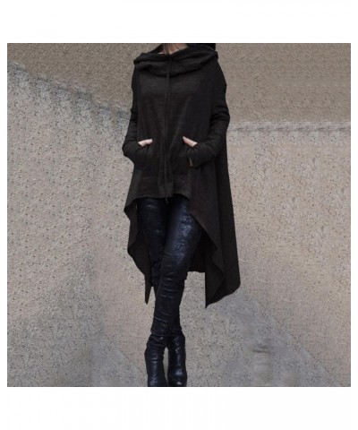 Women's Long Hoodie Irregular Hem Tunic Sweatshirts Loose Casual Blouse Pullover Fall Fashion Tops with Pocket 01 Black $12.4...