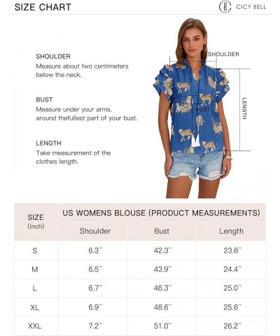 Womens Casual Chiffon Tops Summer Ruffle Short Sleeve Drawstring V Neck Leopard Print T Shirts Blouse Blue $13.50 Blouses