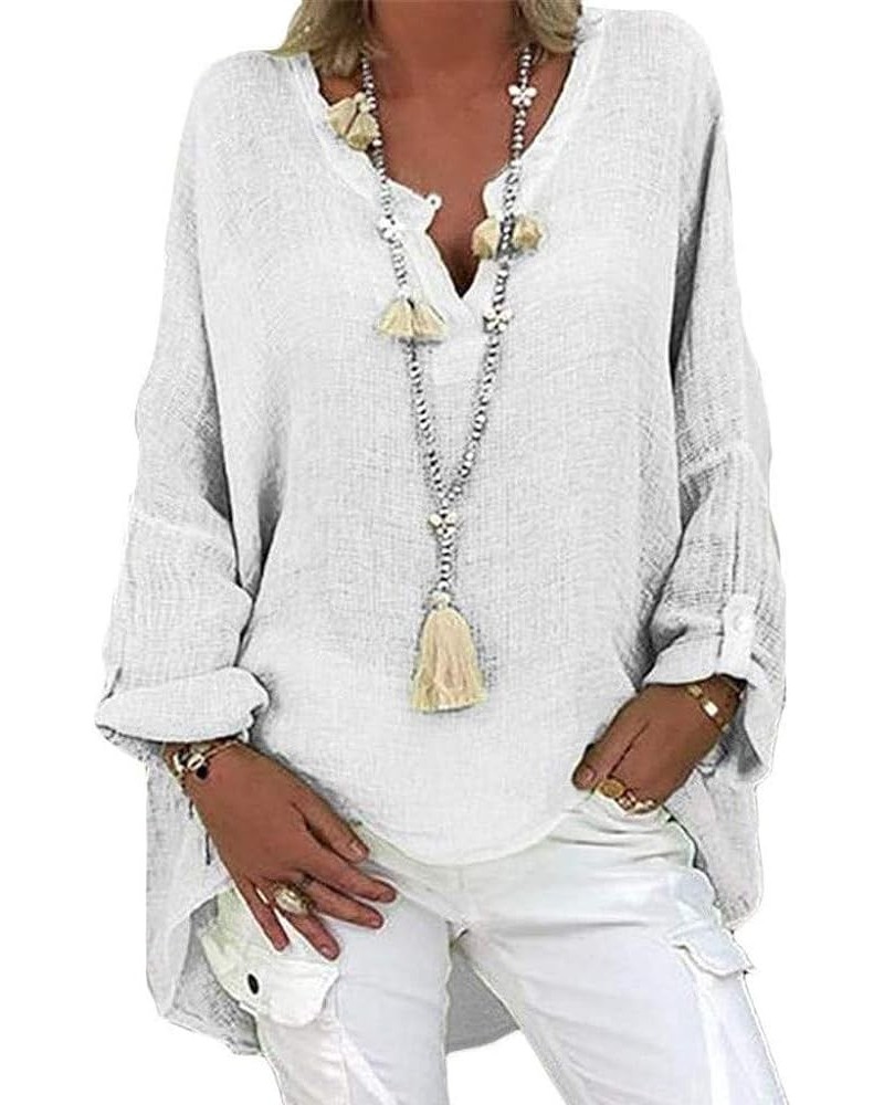 Women's Oversized Linen Shirts Casual Solid 3/4 Sleeve Scoop Neck Summer Tops Plus Size Boho Tunics Loose Fit Pullover Zfcfcf...