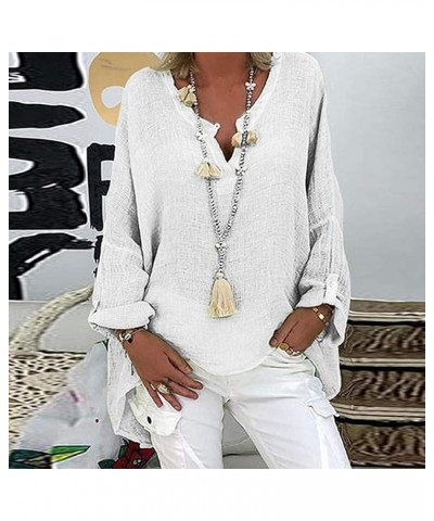 Women's Oversized Linen Shirts Casual Solid 3/4 Sleeve Scoop Neck Summer Tops Plus Size Boho Tunics Loose Fit Pullover Zfcfcf...