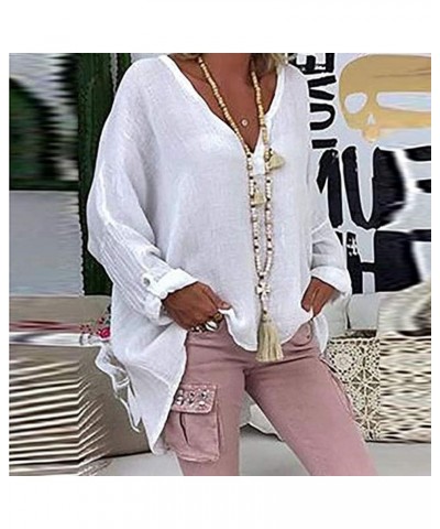 Women's Oversized Linen Shirts Casual Solid 3/4 Sleeve Scoop Neck Summer Tops Plus Size Boho Tunics Loose Fit Pullover Zfcfcf...