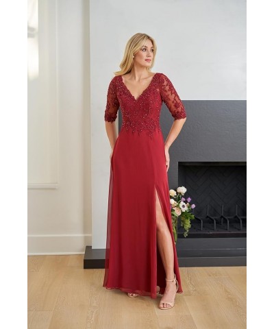 Women's V-Neck Beaded Lace Appliques Mother of The Bride Dresses with Sleeve Long Evening Formal Dress Gray $49.39 Dresses