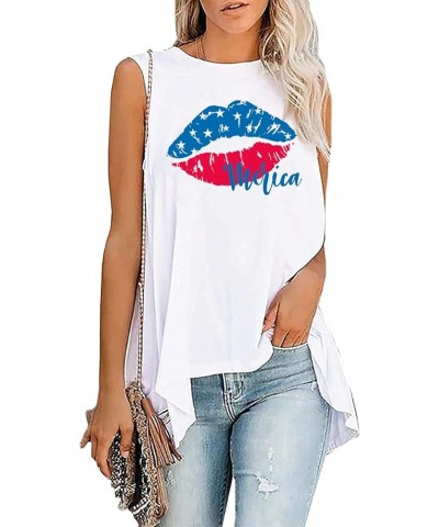 Women's Cotton Sleeveless Crew Neck Tunic Tank High Low Top Blouse Loose Fit American Flag Lip $7.50 Tops