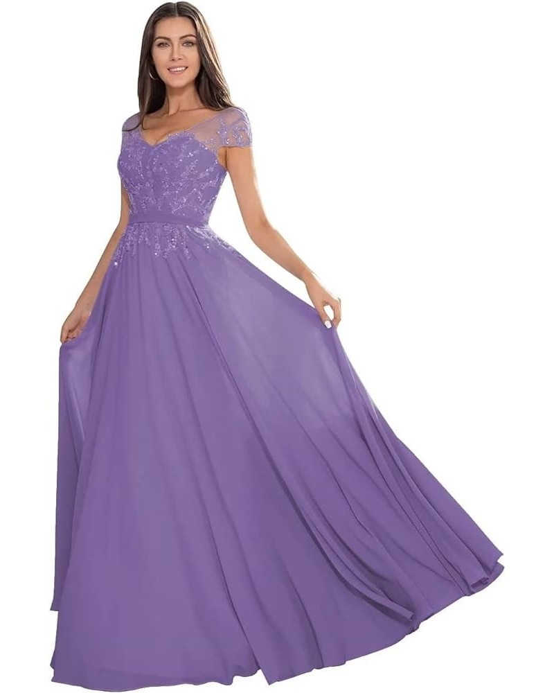 Lace Appliques Mother of The Bride Dresses Long Beaded Chiffon Evening Dress Wedding Party Gowns for Women Dusty Purple $32.6...