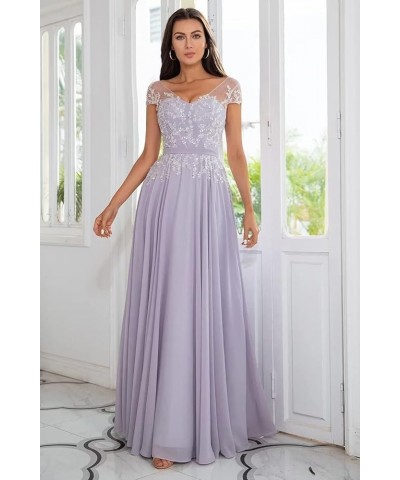 Lace Appliques Mother of The Bride Dresses Long Beaded Chiffon Evening Dress Wedding Party Gowns for Women Dusty Purple $32.6...