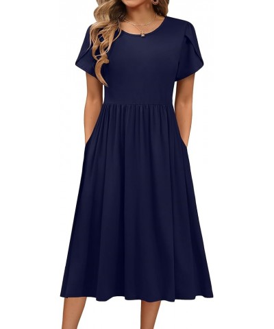 Women's Summer Short Sleeve A-Line Midi Dresses Casual Floral T-Shirt Dress Flowy Beach Sundress with Pockets Solid Blue $17....