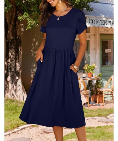 Women's Summer Short Sleeve A-Line Midi Dresses Casual Floral T-Shirt Dress Flowy Beach Sundress with Pockets Solid Blue $17....