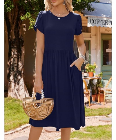 Women's Summer Short Sleeve A-Line Midi Dresses Casual Floral T-Shirt Dress Flowy Beach Sundress with Pockets Solid Blue $17....