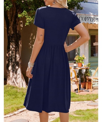 Women's Summer Short Sleeve A-Line Midi Dresses Casual Floral T-Shirt Dress Flowy Beach Sundress with Pockets Solid Blue $17....